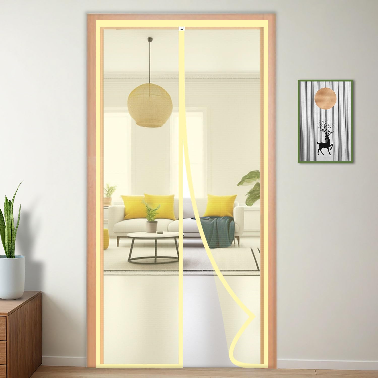 Polyester Magnetic Mosquito Net Curtain for Door-Beige