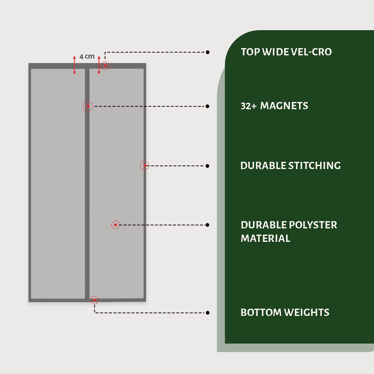 Polyester Magnetic Mosquito Net Curtain for Door-Grey