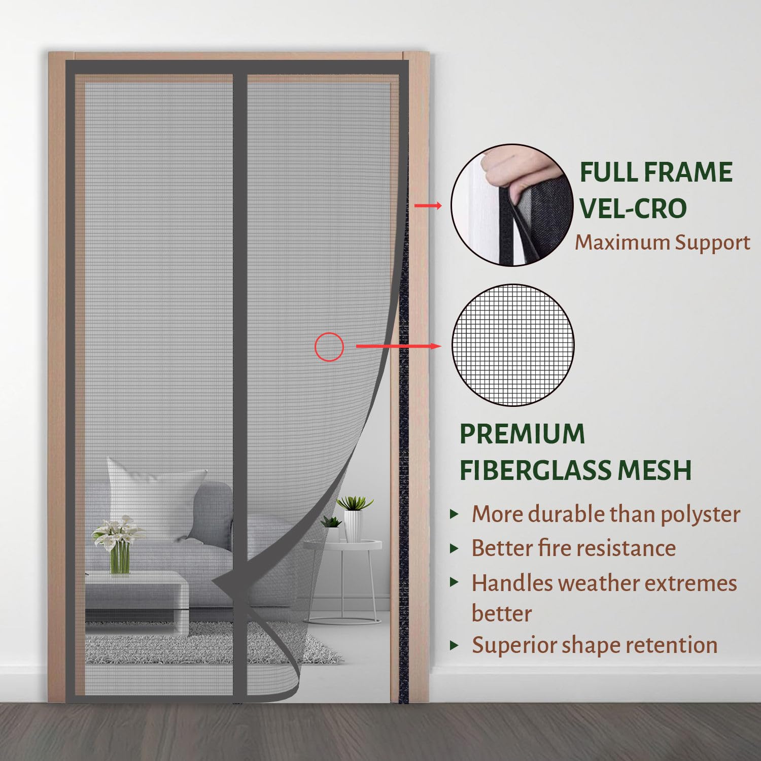 Fiberglass Door Mosquito Net - Grey