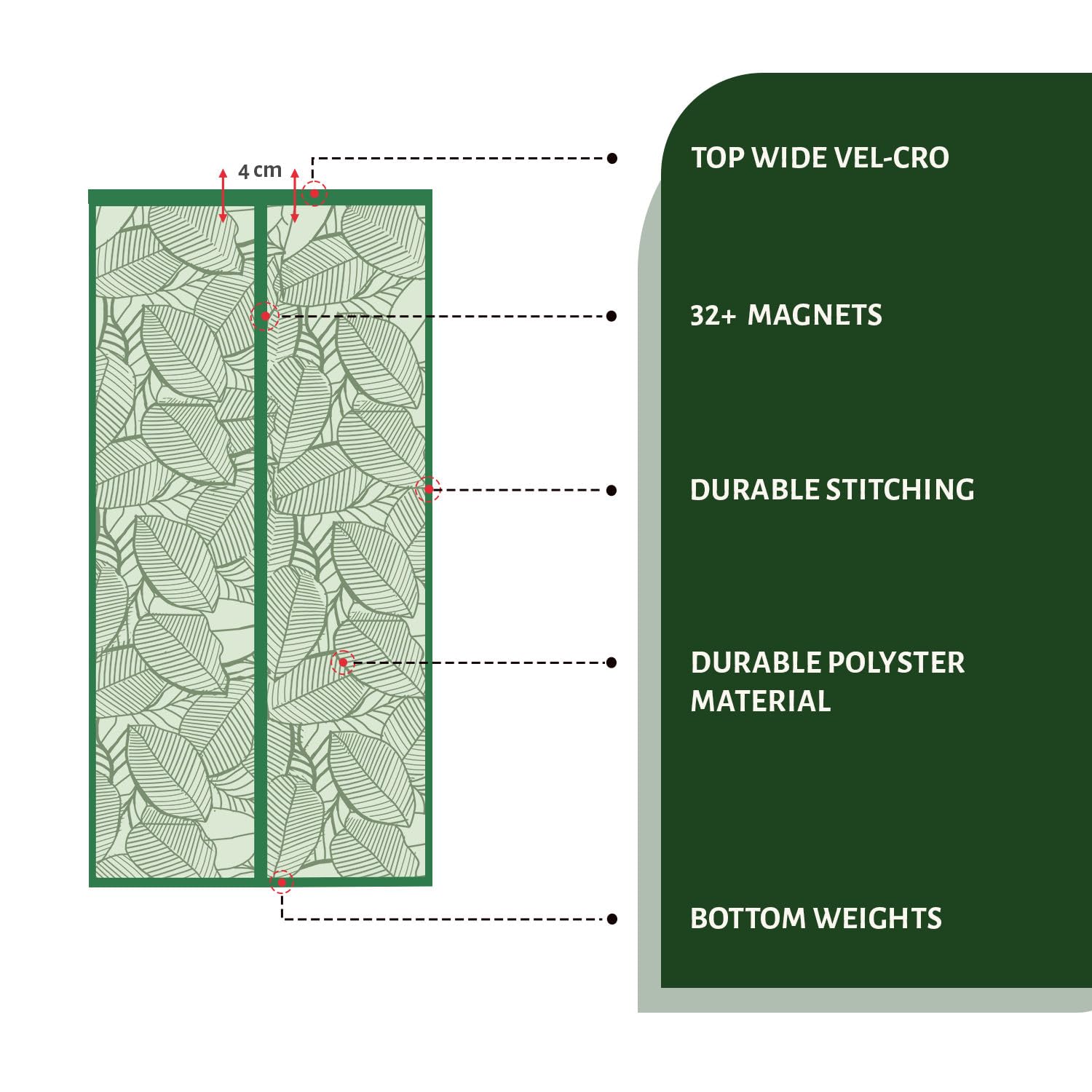 Polyester Magnetic Door Mosquito Net - Forest Green