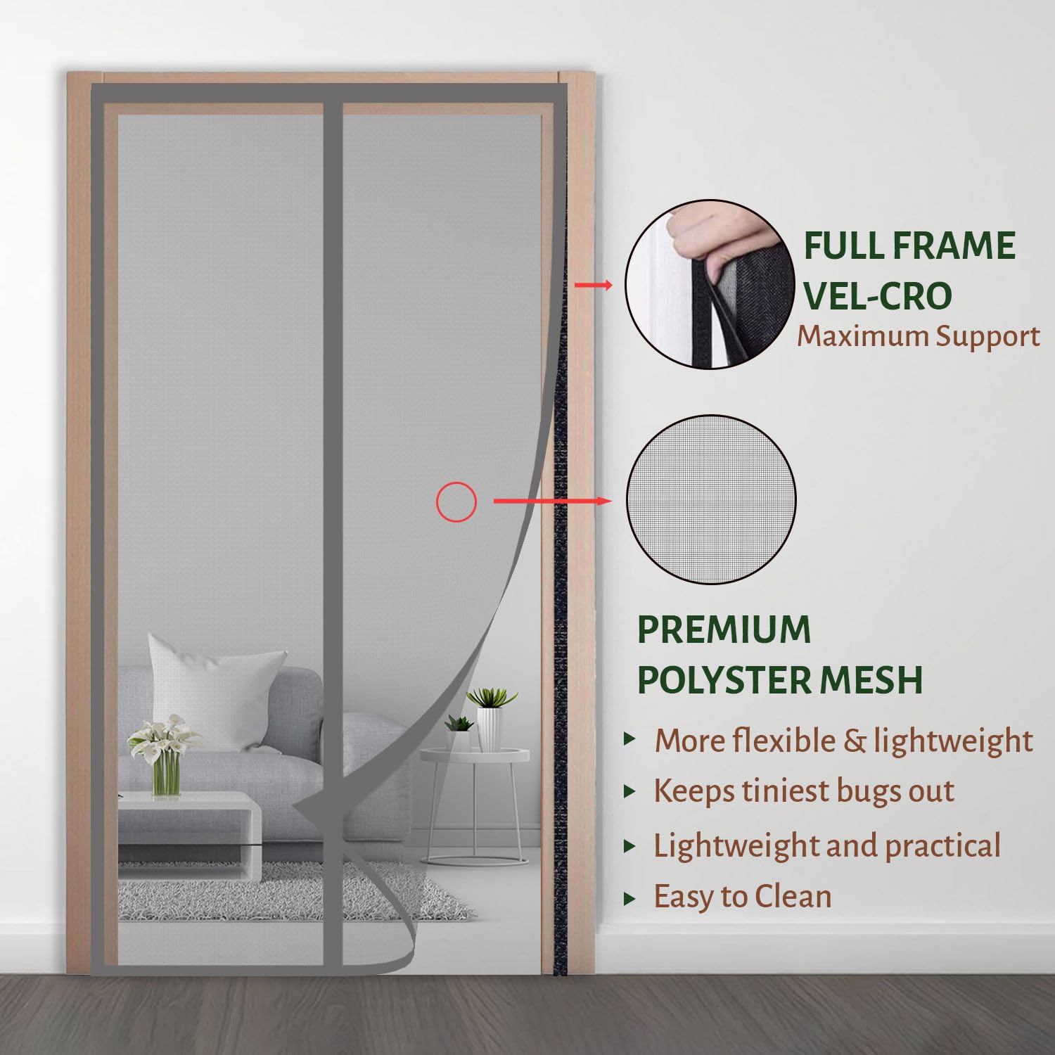Polyester Magnetic Mosquito Net Curtain for Door-Grey