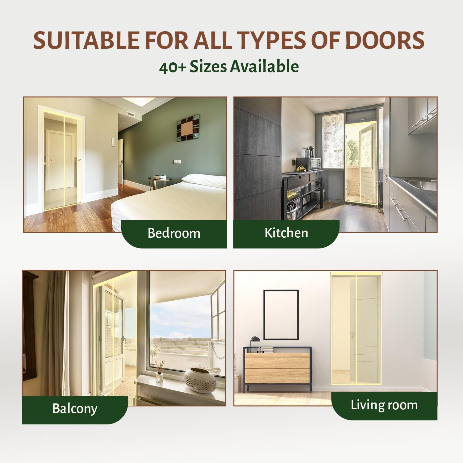 Polyester Magnetic Mosquito Net Curtain for Door-Beige