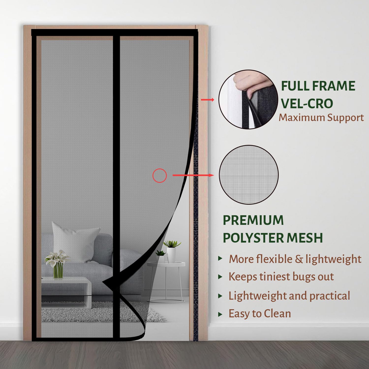 Polyester Magnetic Mosquito Net Curtain for Door - Black