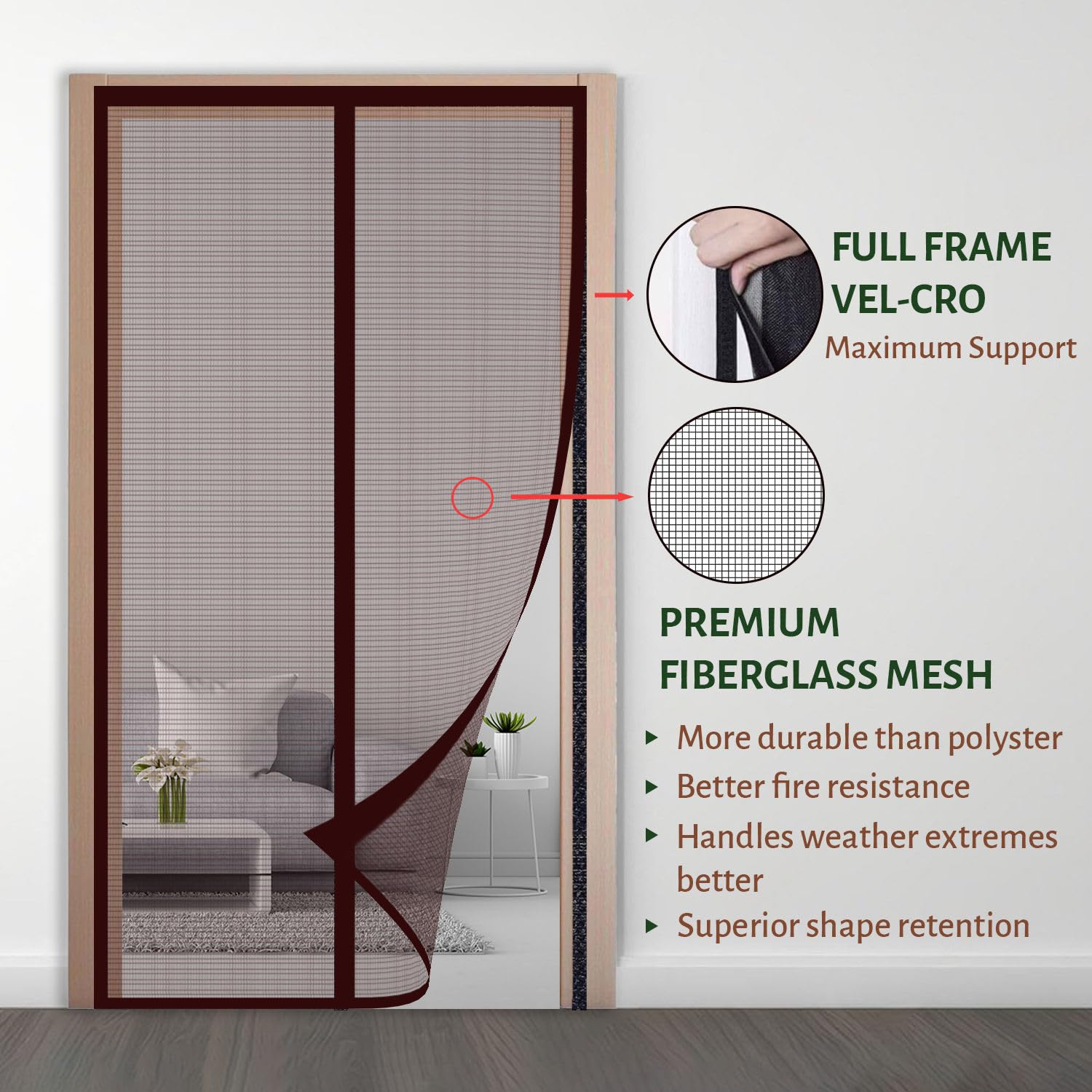 Fiberglass Door Mosquito Net - Brown