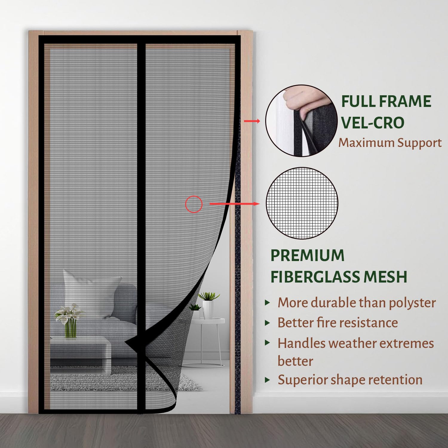 Fiberglass Door Mosquito Net - Black