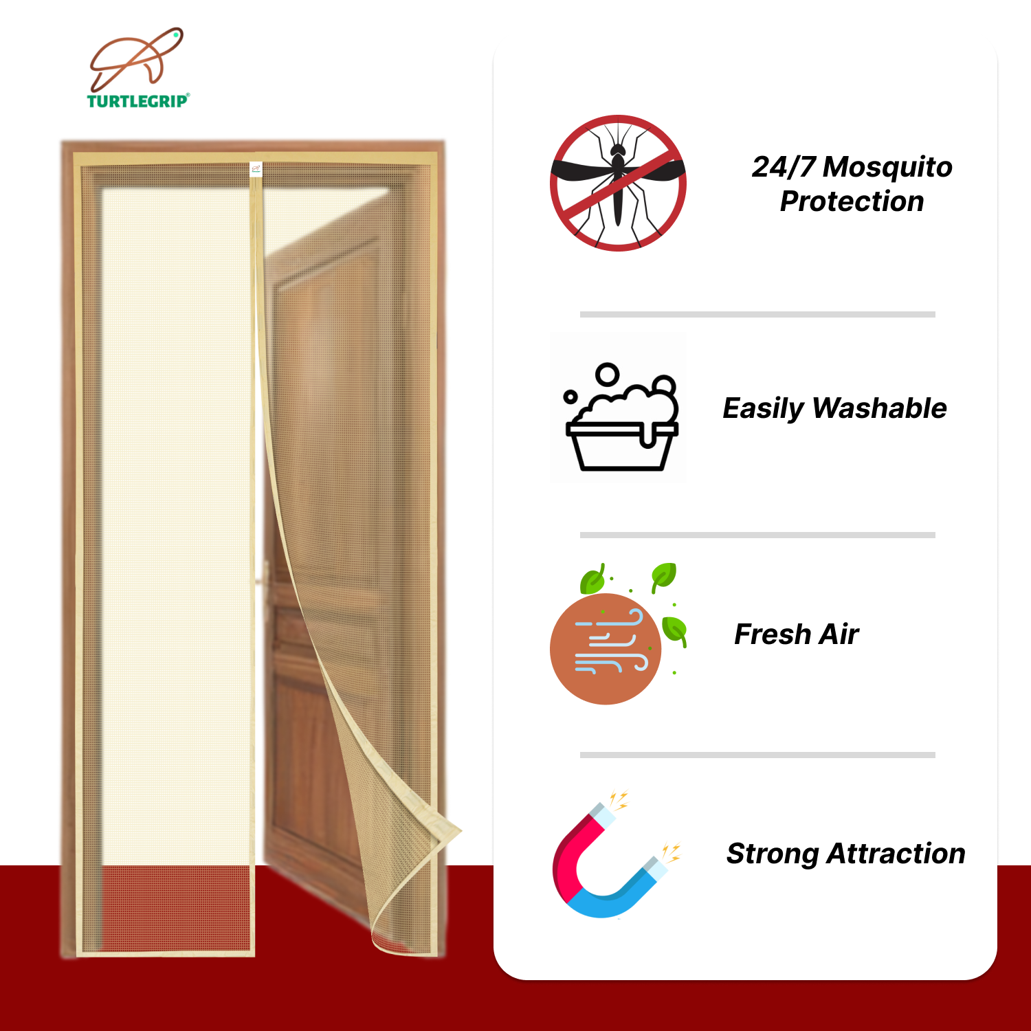 Polyester Magnetic Mosquito Net Curtain for Door-Beige - TurtleGrip
