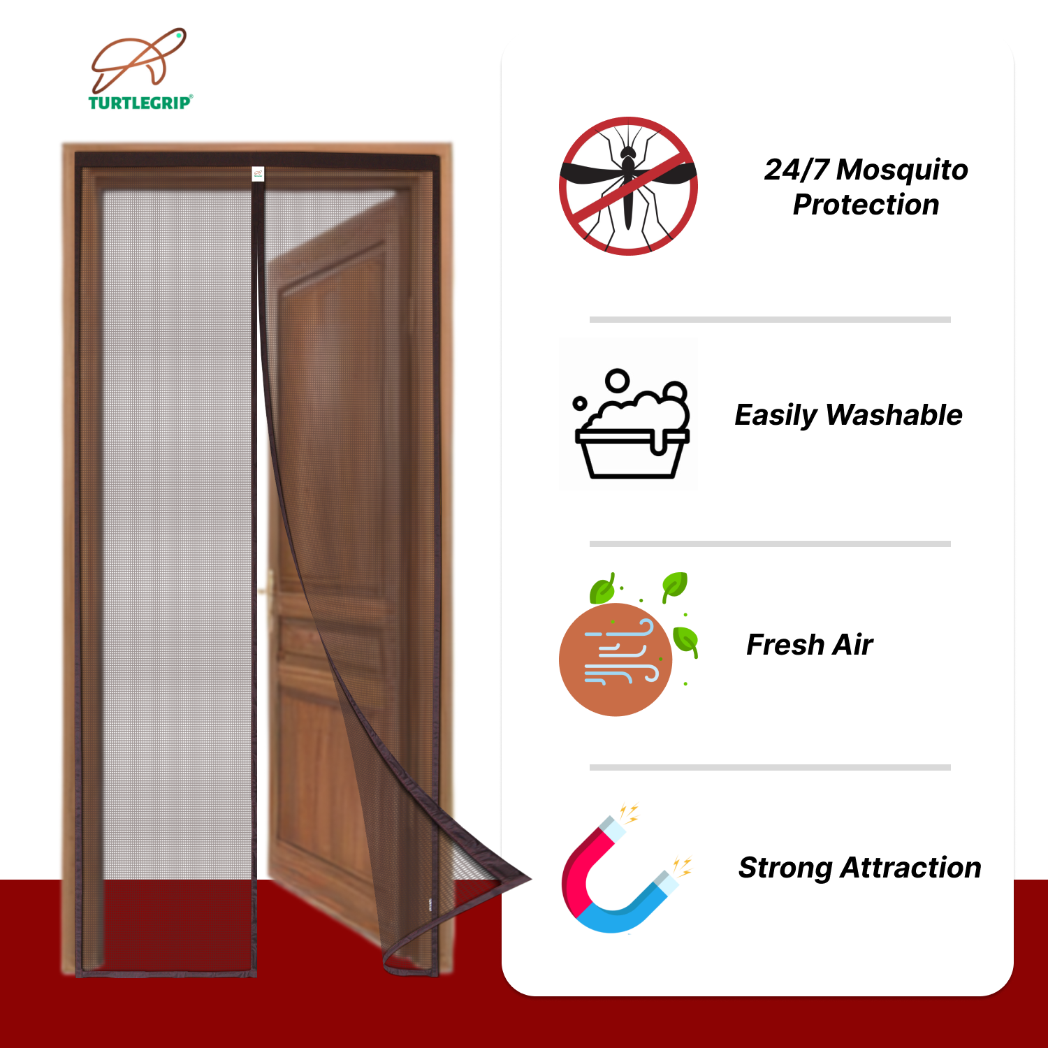 Polyester Magnetic Mosquito Net Curtain for Door - Brown - TurtleGrip