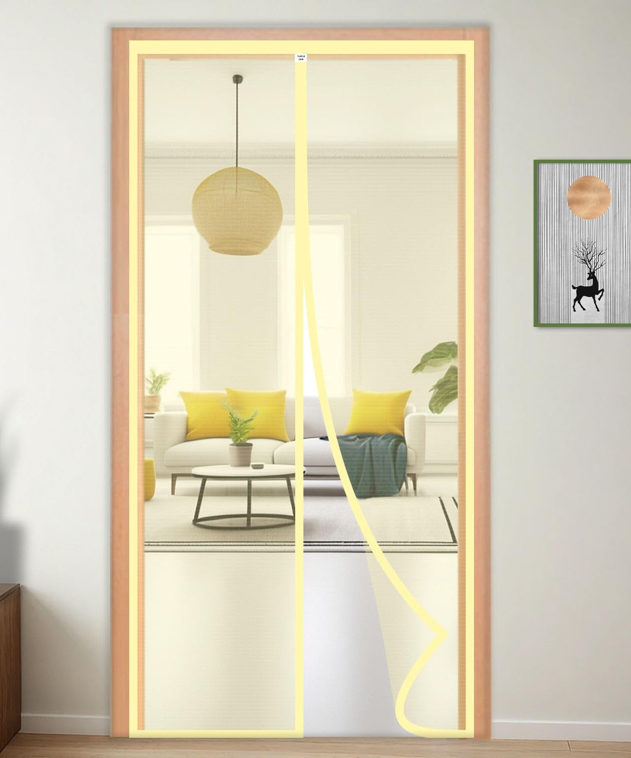 Polyester Magnetic Mosquito Net Curtain for Door-Beige