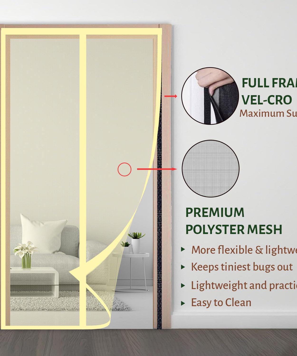 Polyester Magnetic Mosquito Net Curtain for Door-Beige