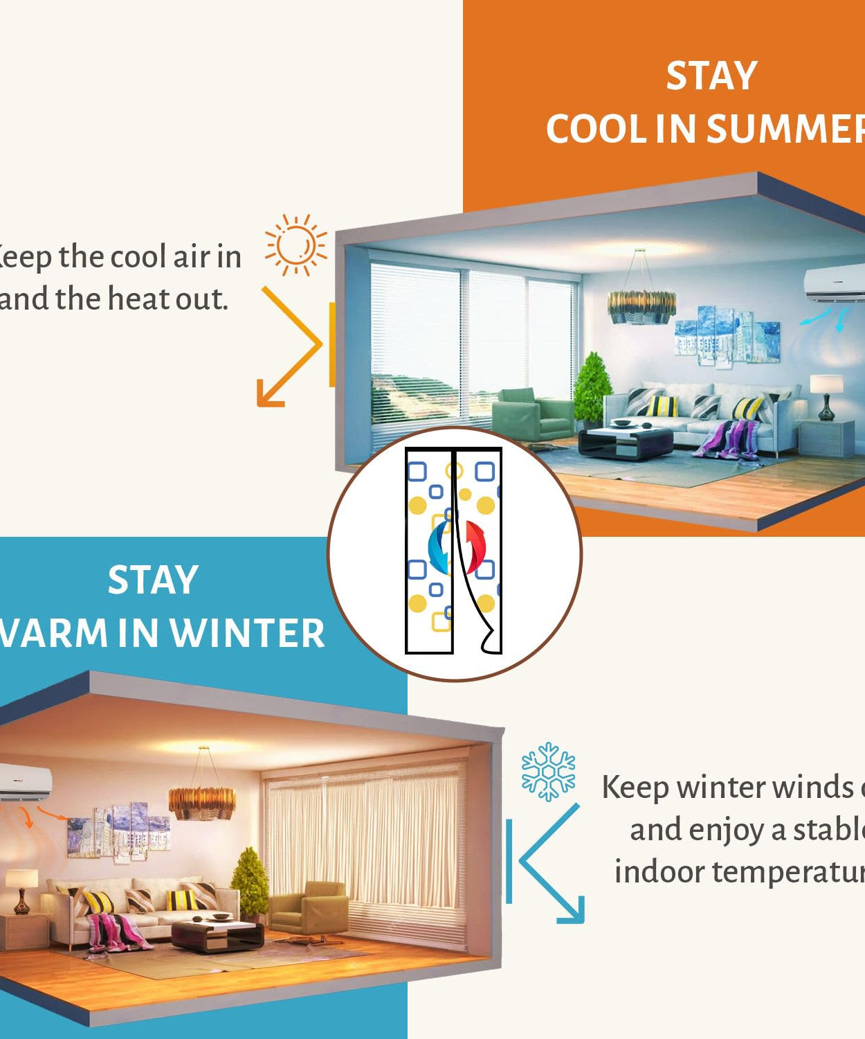 AC Curtain -Magnetic Thermal Screen with Printed Translucent Design