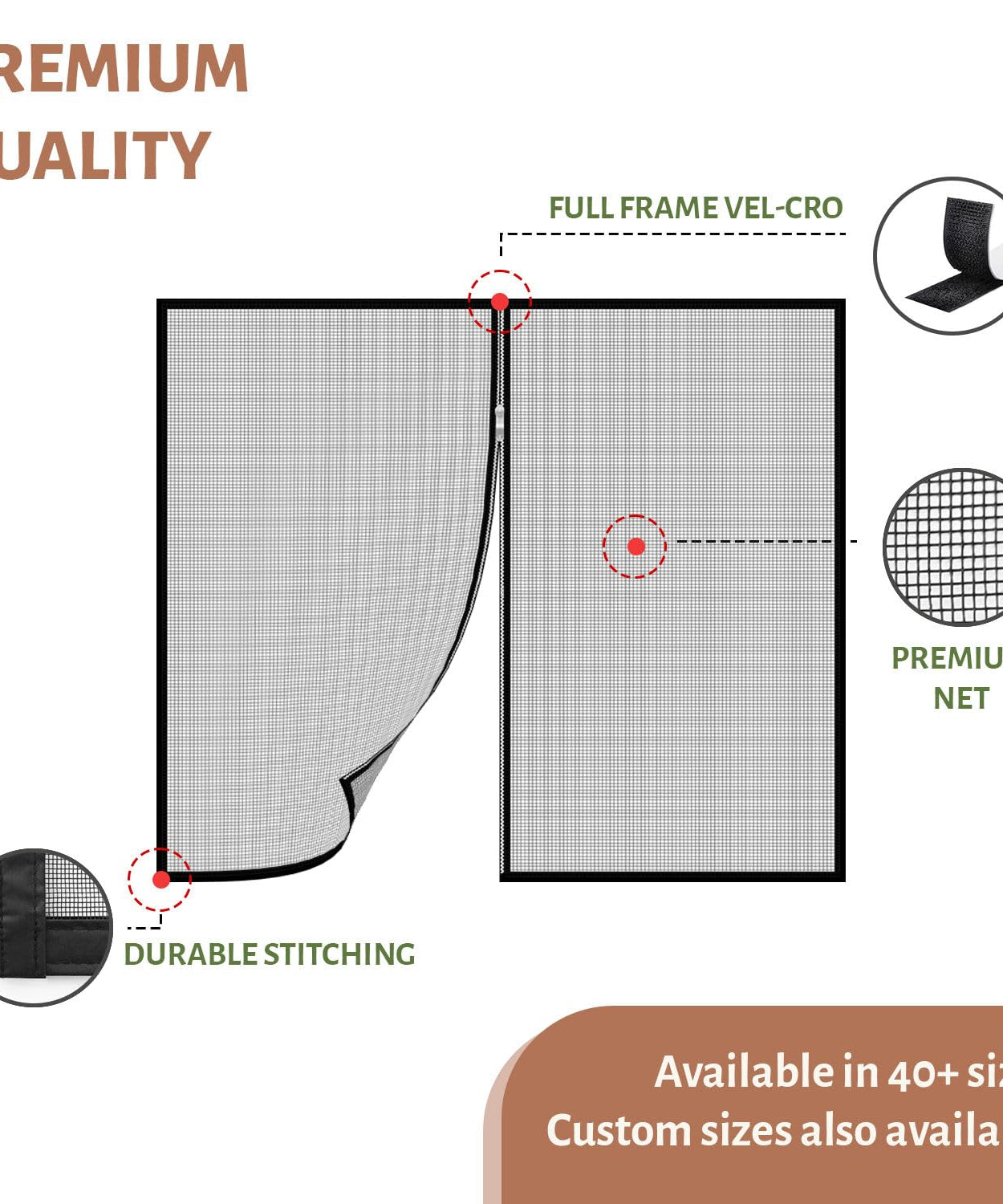 TurtleGrip Fiberglass Pre-Stitched Window Mosquito Net with Zipper- Grey