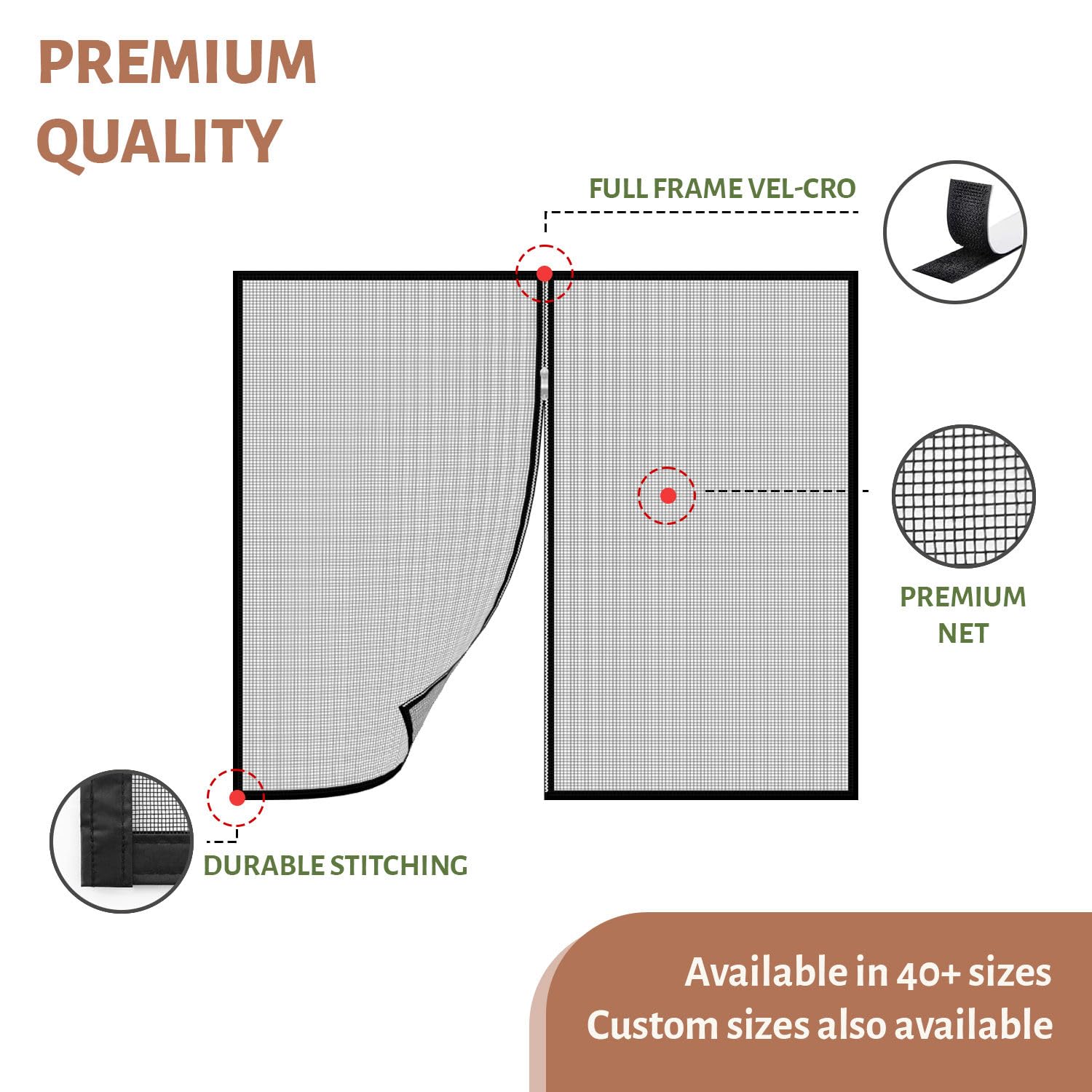 TurtleGrip Fiberglass Pre-Stitched Window Mosquito Net with Zipper- Grey