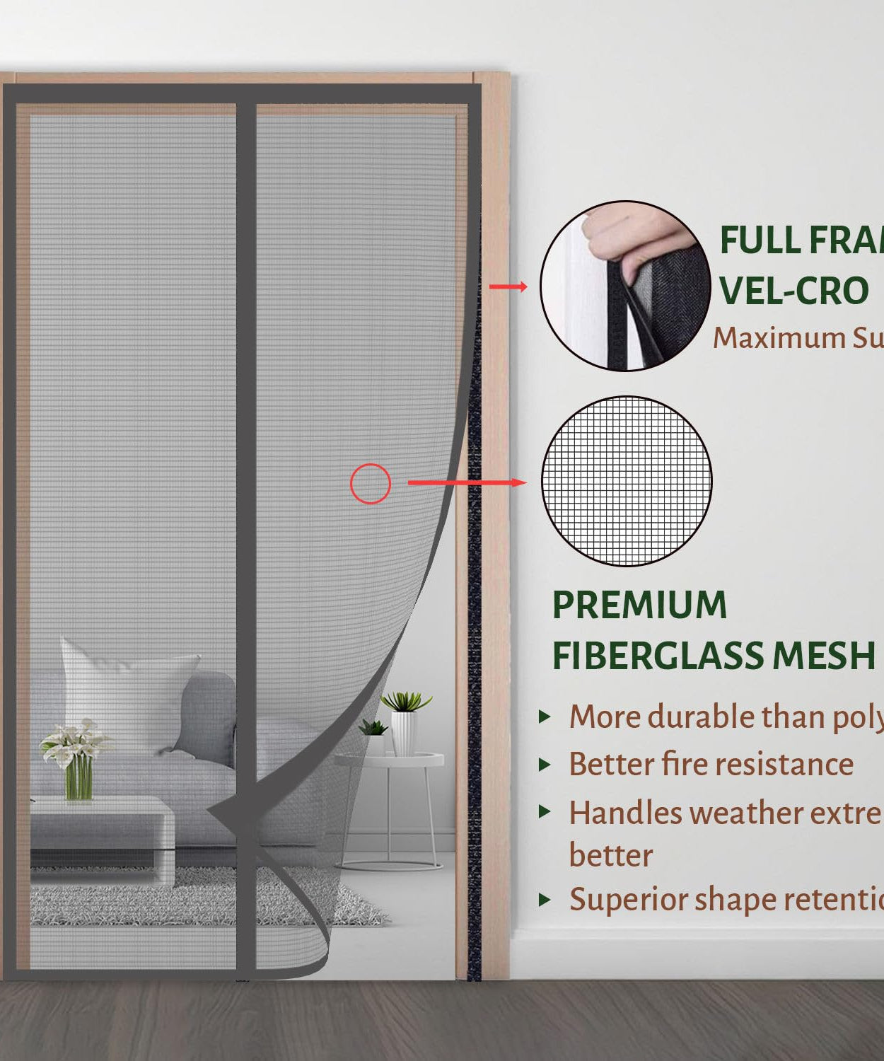Fiberglass Door Mosquito Net - Grey