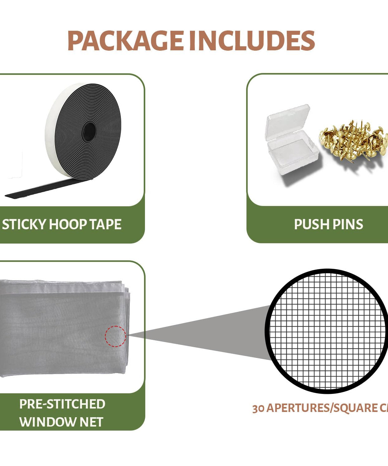 TurtleGrip Fiberglass Pre-Stitched Window Mosquito Net with Zipper- Grey