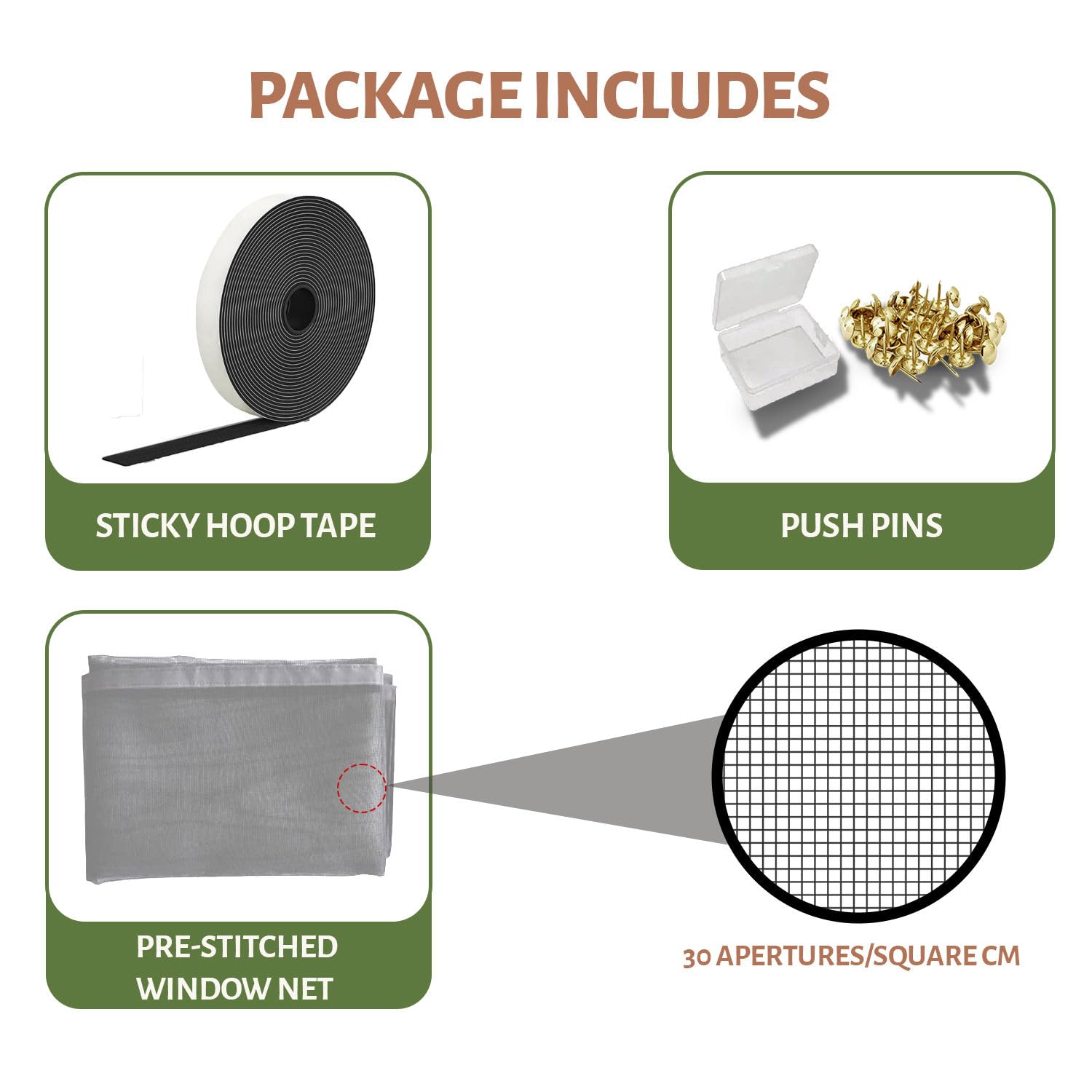 TurtleGrip Fiberglass Pre-Stitched Window Mosquito Net with Zipper- Grey