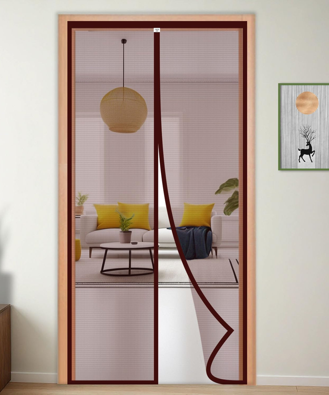 Polyester Magnetic Mosquito Net Curtain for Door- Brown