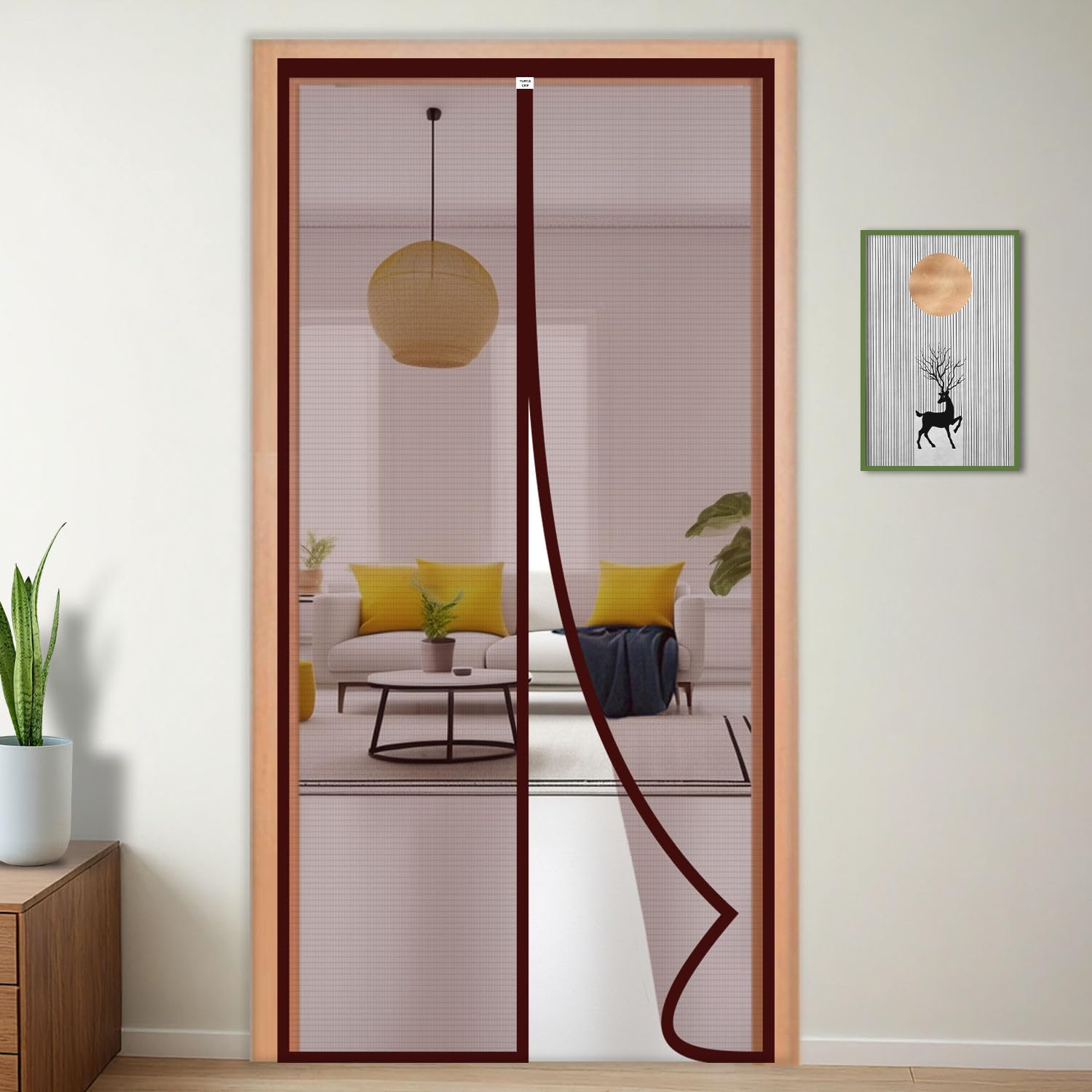 Polyester Magnetic Mosquito Net Curtain for Door- Brown