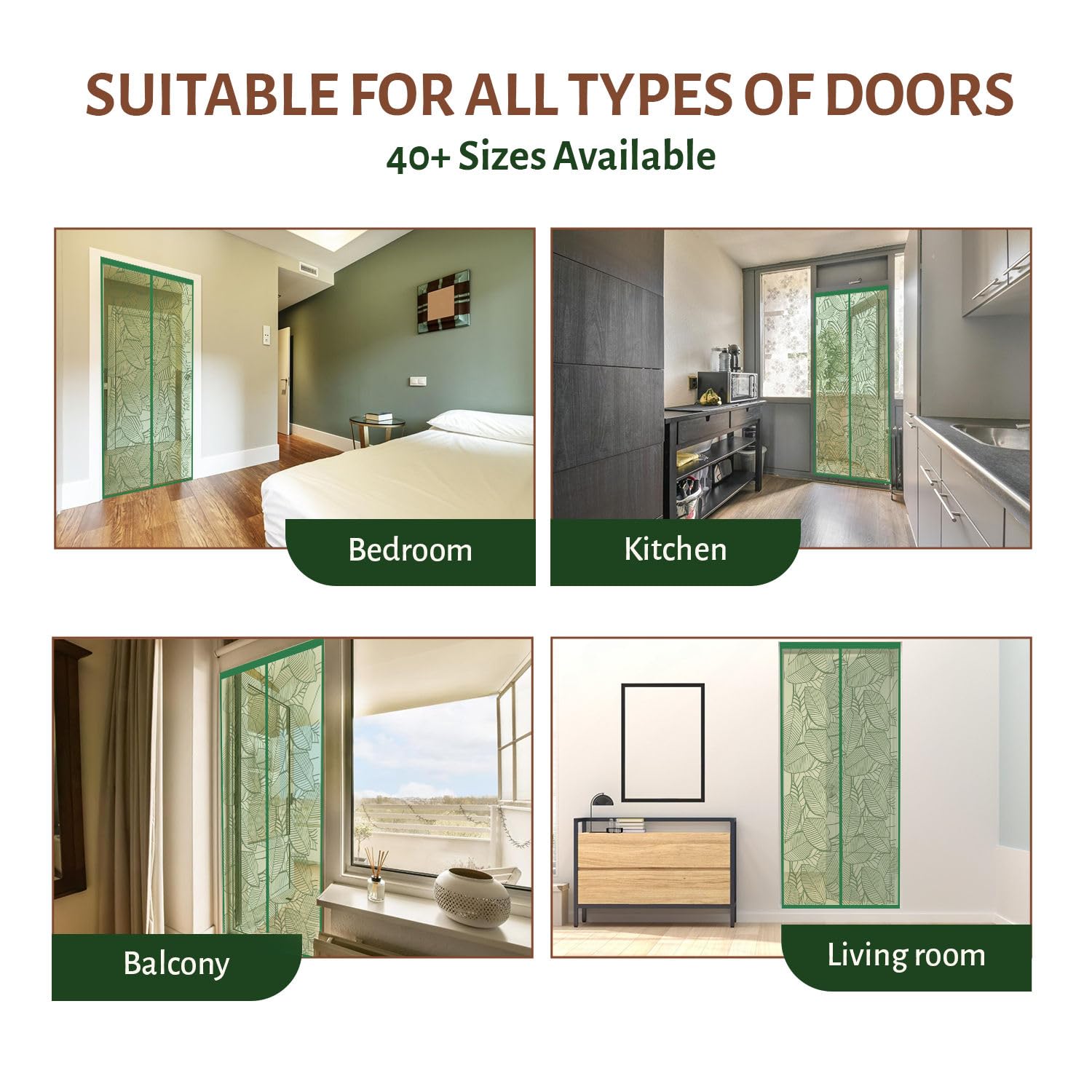 Polyester Magnetic Door Mosquito Net - Forest Green