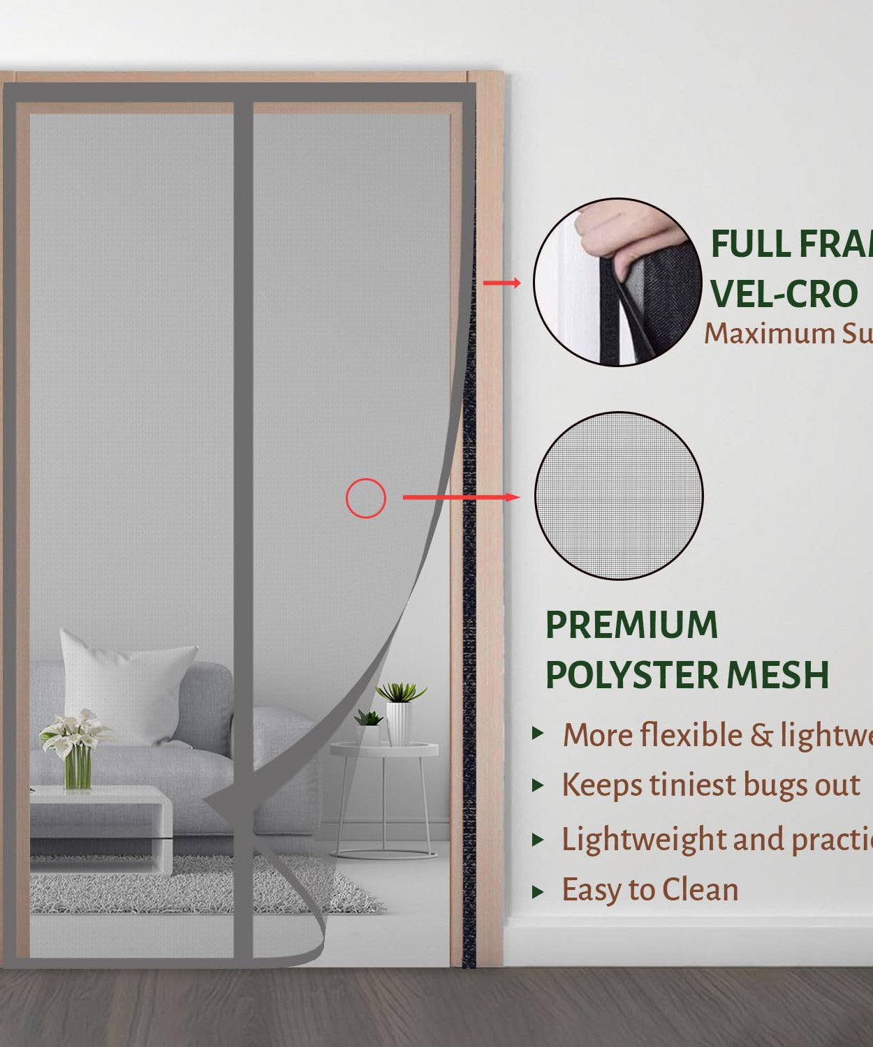 Polyester Magnetic Mosquito Net Curtain for Door-Grey