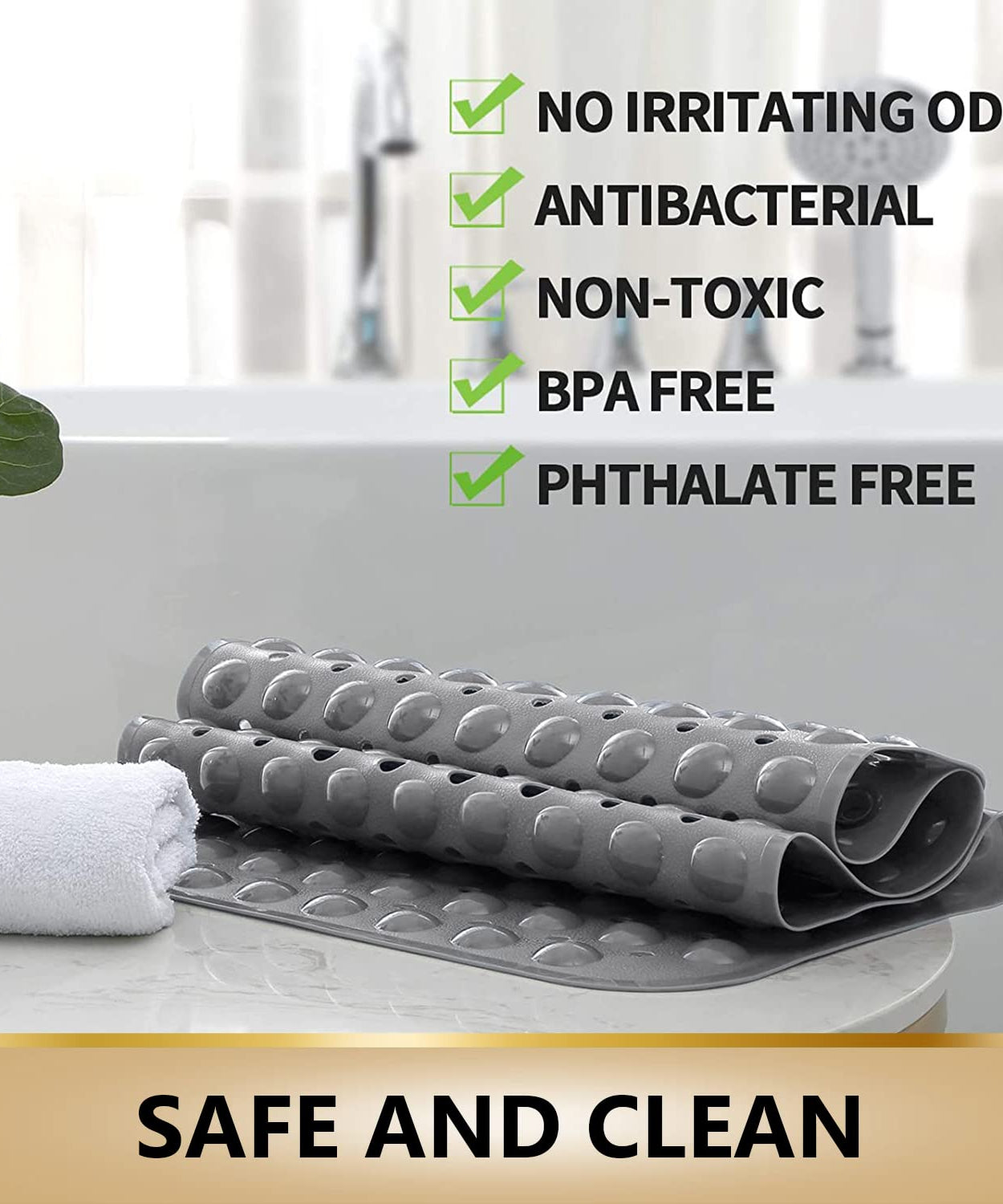 Anti Skid Shower Bath Mat - Gray Color (88*58cm) - TurtleGrip