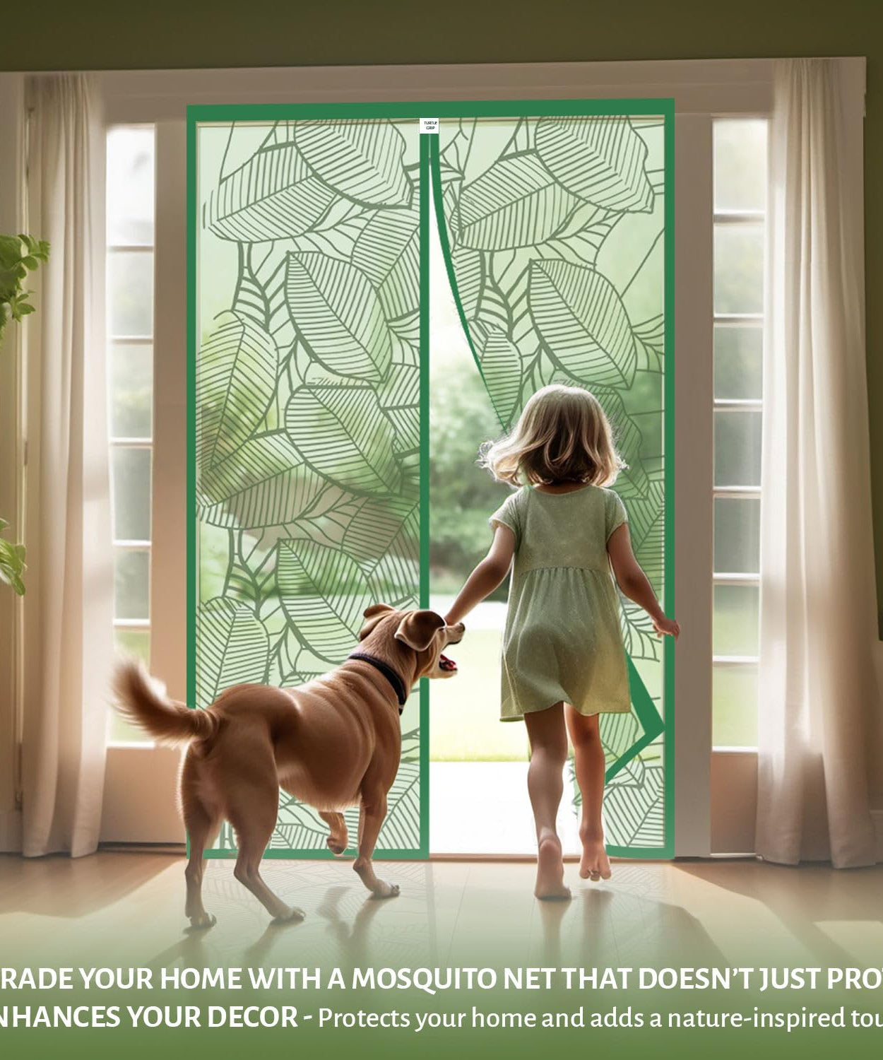 Polyester Magnetic Door Mosquito Net - Forest Green