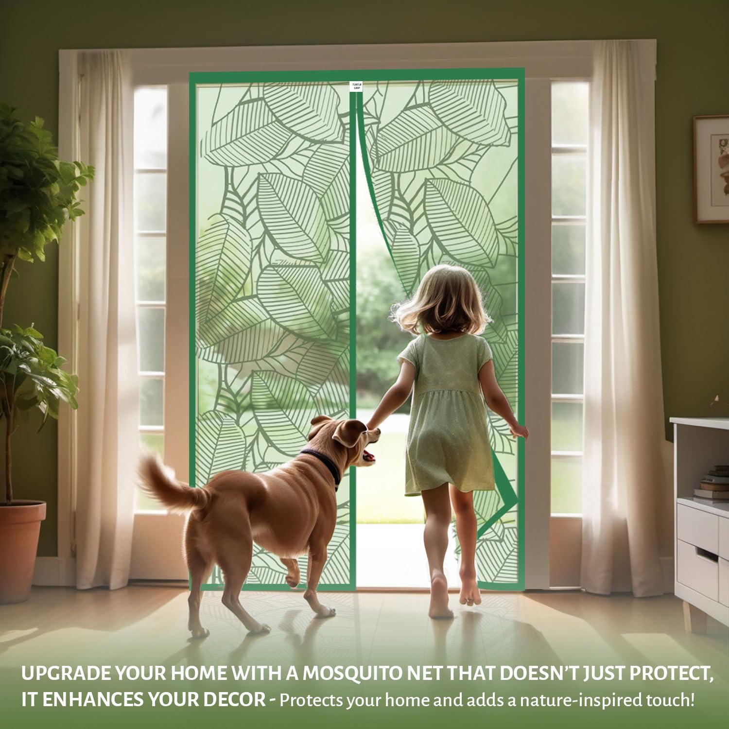 Polyester Magnetic Door Mosquito Net - Forest Green