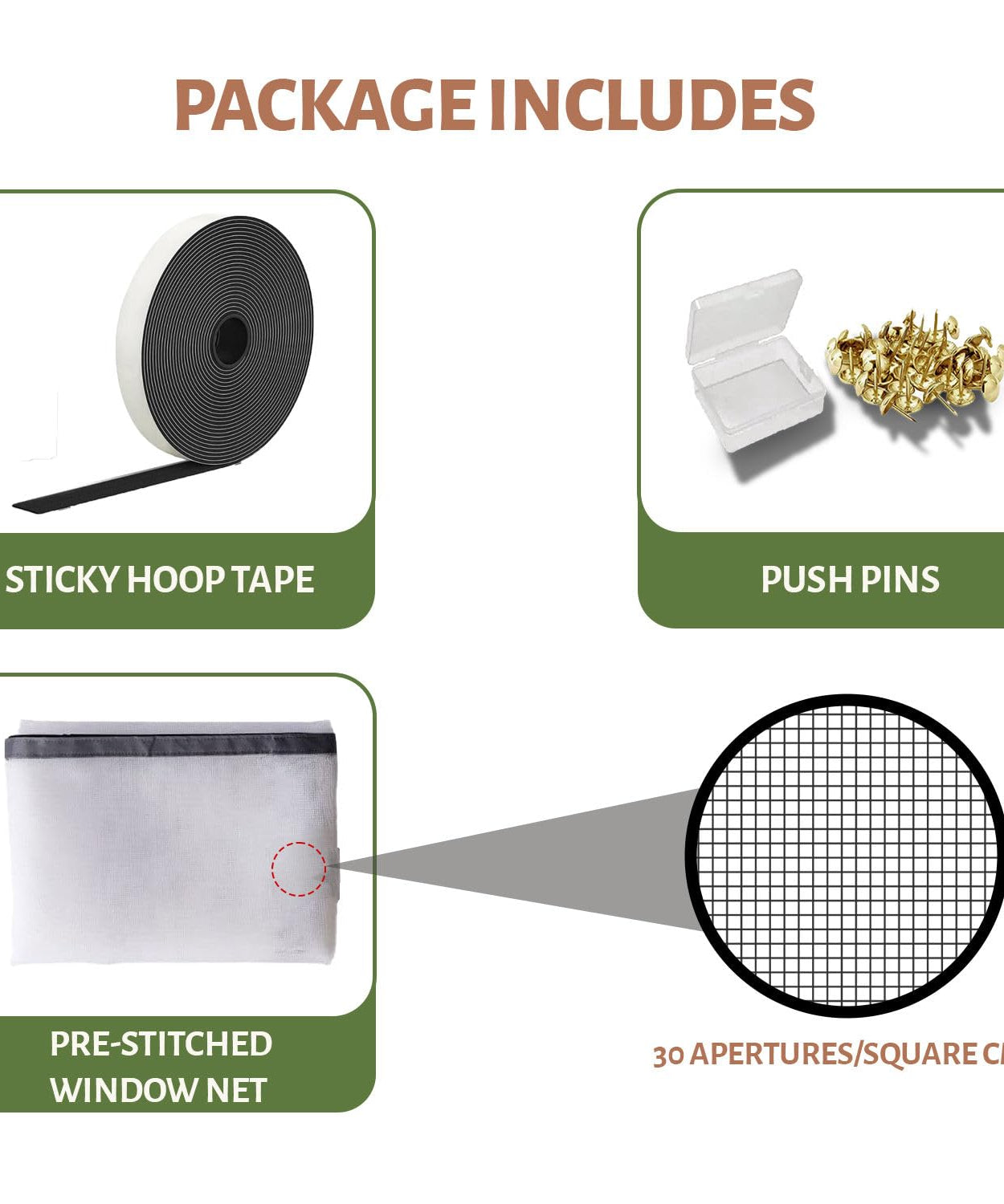 TurtleGrip Fiberglass Pre-Stitched Window Mosquito Net with Zipper- White