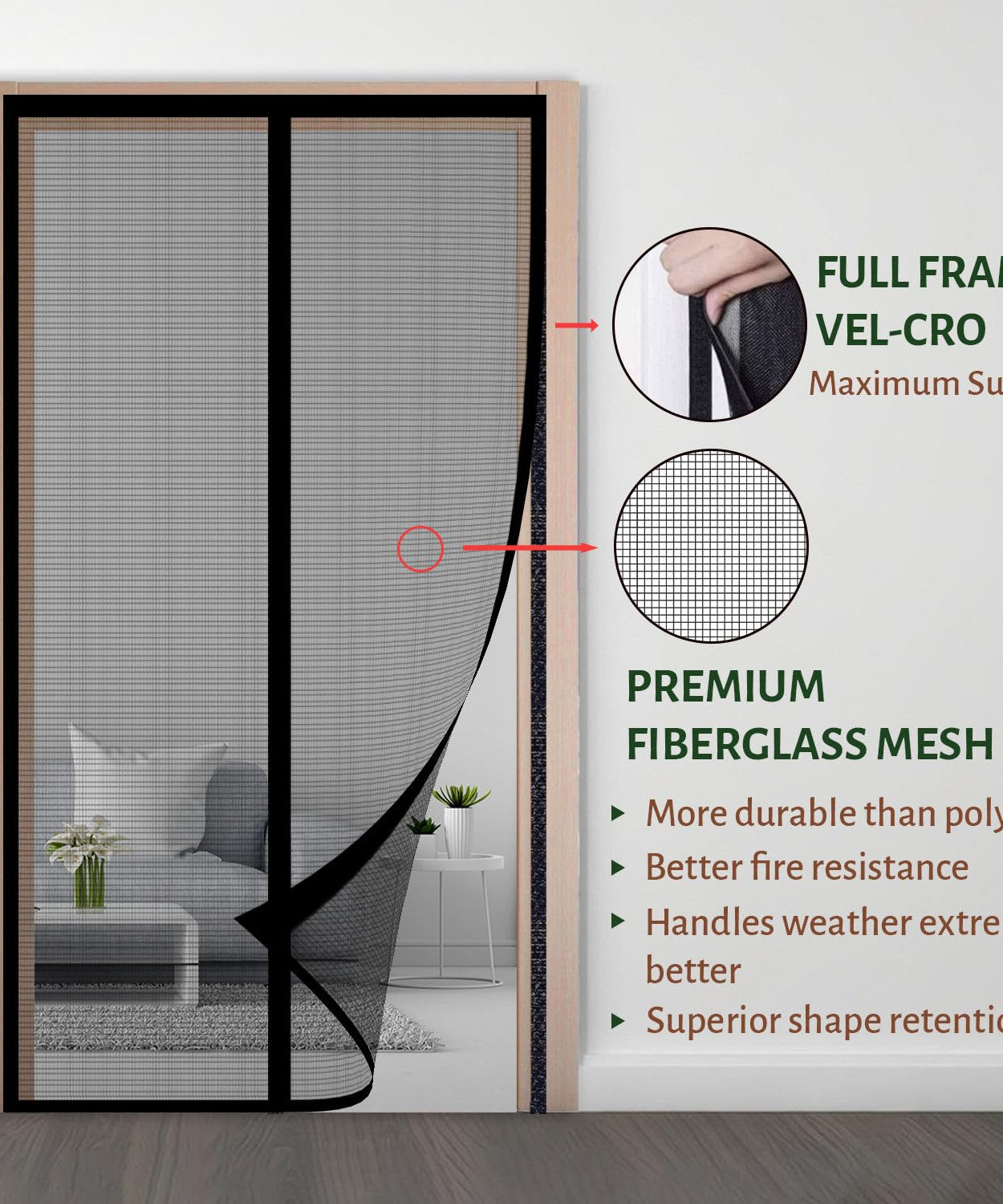 Fiberglass Door Mosquito Net - Black